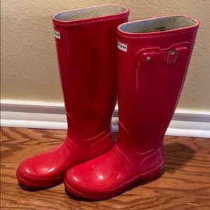 Gently used red gloss Hunter rain boots